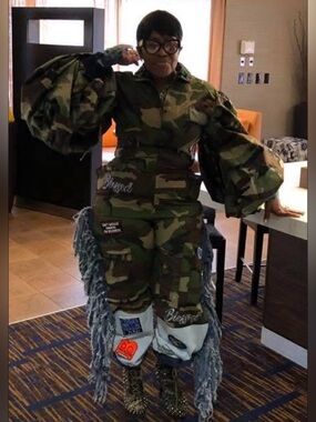 Camo Utility Jumpsuit with Statement Balloon Sleeves